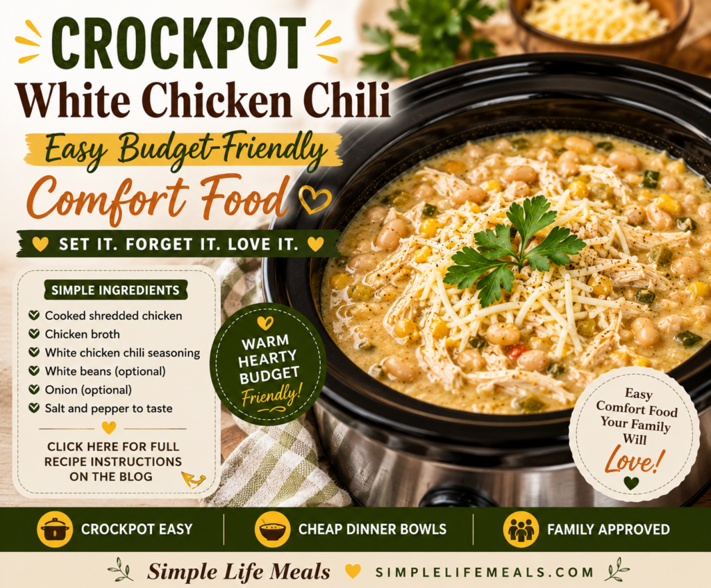 White Chicken Chili with Cornbread easy crockpot white chicken chili | budget friendly soup recipe