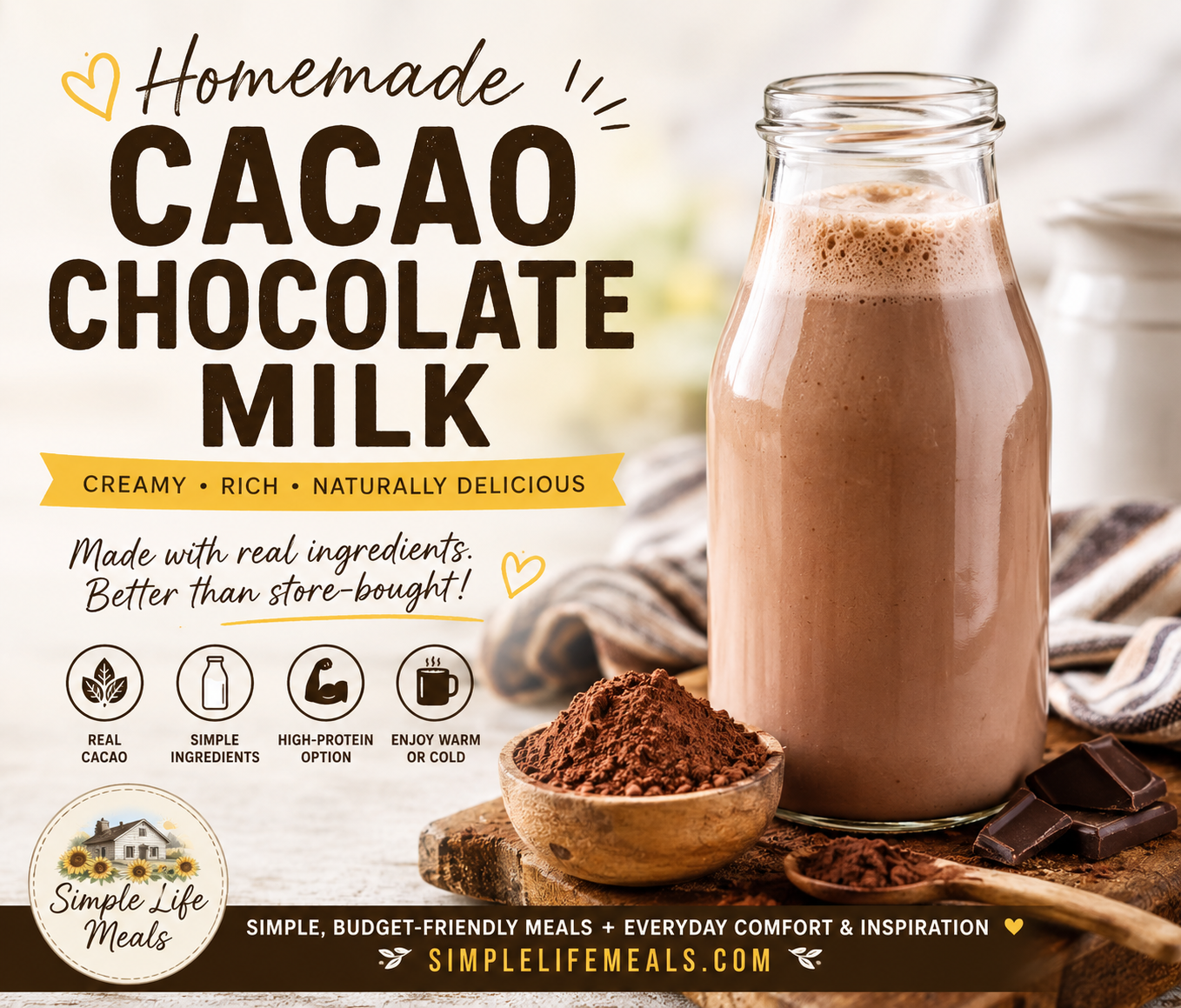 Homemade Cacao Chocolate Milk | Easy Recipe