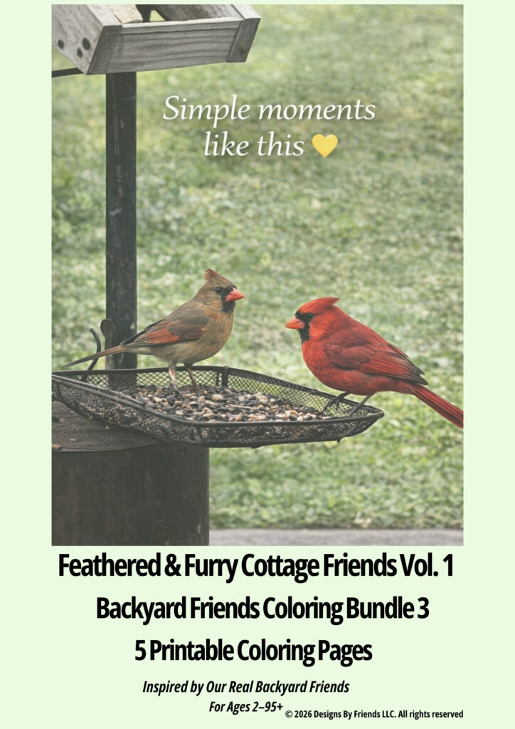 Feathered & Furry Cottage Friends Volume 1 Printable Bundle #3 cover featuring the Cottage Cardinals.